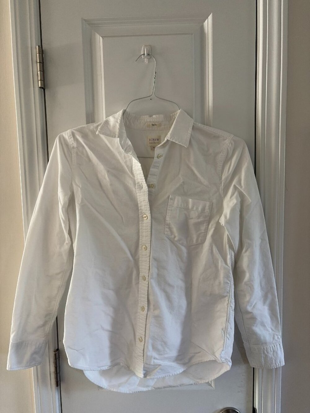 J.Crew White Button-Down Shirt, Long Sleeve Collared Blouse, XS